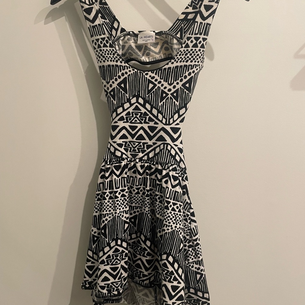 LA Hearts Short Tribal Pattern Skater Dress with Cutouts and Open Back - XS